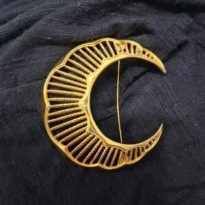 Vintage Monet Crescent Moon Gold Tone Brooch Pin Long Arm Large