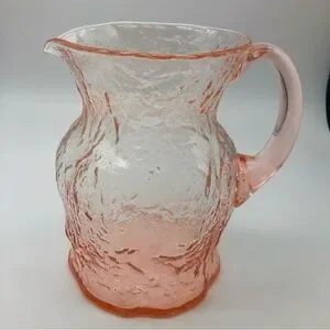 Vintage Morgantown Pitcher Pink Crinkle Glass 68 Ounces