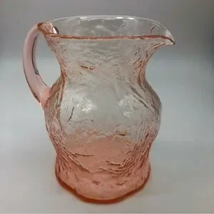 Vintage Morgantown Pitcher Pink Crinkle Glass 68 Ounces