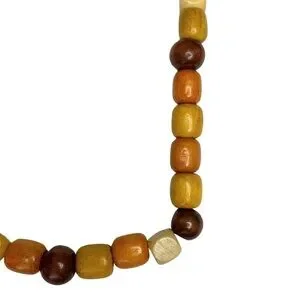 Vintage Multicolor Long Wood Necklace Brown Yellow Cream Bead Boho Statement