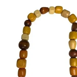 Vintage Multicolor Long Wood Necklace Brown Yellow Cream Bead Boho Statement