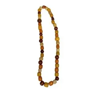 Vintage Multicolor Long Wood Necklace Brown Yellow Cream Bead Boho Statement