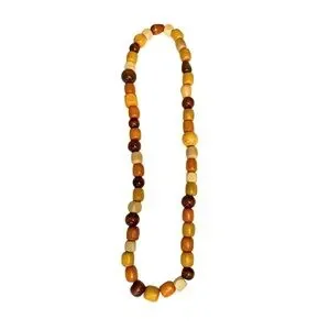 Vintage Multicolor Long Wood Necklace Brown Yellow Cream Bead Boho Statement