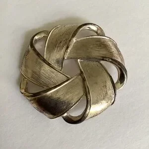 Vintage Napier Silver Plated Woven Ribbon Brooch Pin Classic Designer Signed