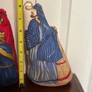 Vintage Nativity Plush Scene Shephards And The Three Kings Decorative Pillows