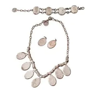 Vintage Necklace Bracelet And Earring Set Silvertone With Turquoise Color Beads