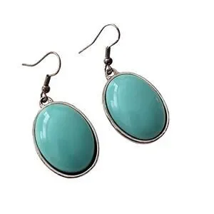 Vintage Necklace Bracelet And Earring Set Silvertone With Turquoise Color Beads