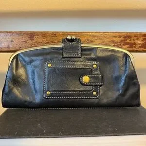 Vintage Nordstrom Black Leather Clutch Wallet Card Holder Y2K Boho