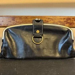 Vintage Nordstrom Black Leather Clutch Wallet Card Holder Y2K boho