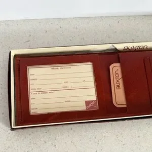 Vintage NOS Buxton Red Mahogany Leather Bifold Wallet Card Slots With Box