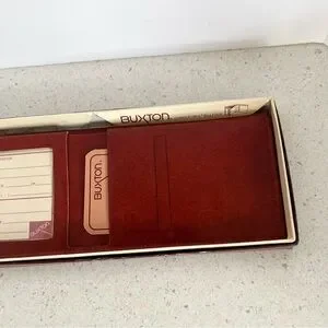 Vintage NOS Buxton Red Mahogany Leather Bifold Wallet Card Slots With Box