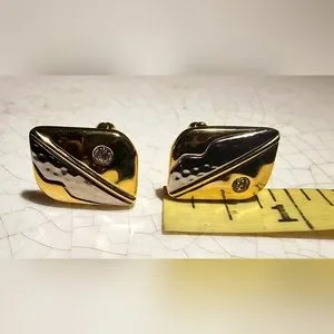 Vintage NWOT Gold And Silver With Clear Stones Cufflinks Art Deco
