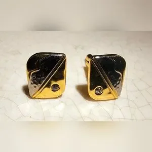 Vintage NWOT gold and silver with clear stones cufflinks art deco