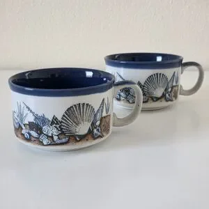 Vintage Otagiri Embossed Seahell Soup Mugs Set Of 2 1990s