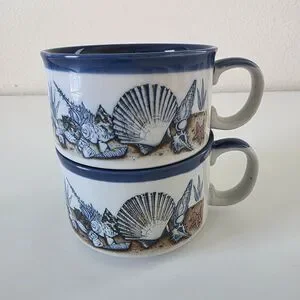 Vintage Otagiri Embossed Seahell Soup Mugs Set of 2 1990s