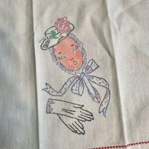 Vintage Pair Of Fingertip Towels Anthropomorphic Hand Mirror Hat & Gloves
