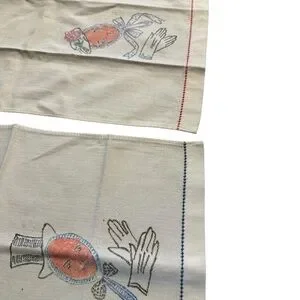Vintage Pair Of Fingertip Towels Anthropomorphic Hand Mirror Hat & Gloves