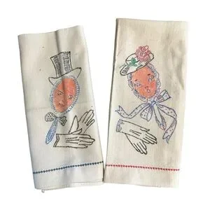 Vintage pair of Fingertip Towels Anthropomorphic Hand Mirror Hat & Gloves
