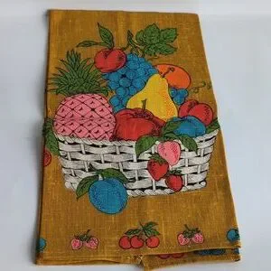 VINTAGE Parisian Prints 100% Pure Linen Tea Towel Fruit Basket