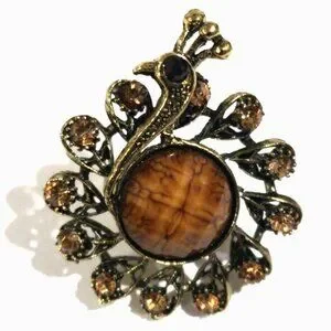 Vintage Peacock Ring – Brown Gemstones & Center Stone – Adjustable Women Jewelry