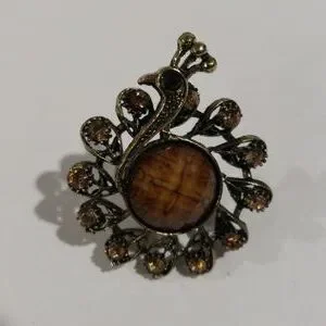 Vintage Peacock Ring – Brown Gemstones & Center Stone – Adjustable Women Jewelry