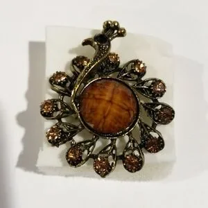 Vintage Peacock Ring – Brown Gemstones & Center Stone – Adjustable Women Jewelry