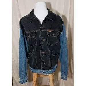 Vintage Pepe Jeans London Men's L Black Blue Denim Jacket Flannel Lined Leather