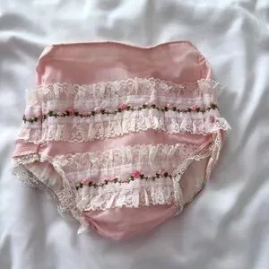Vintage Pink Ruffle Flower Rosette Diaper Coverup Newborn Photoshoot Bloomers