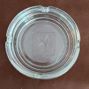 Vintage Playboy Club Clear Glass Cigarette Ashtray W/Embossed Bunny Logo