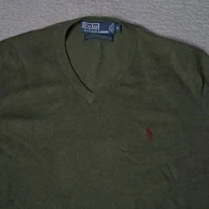 Vintage Polo Ralph Lauren Sweater 100% Merino Wool V Neck Preppy Mens Medium