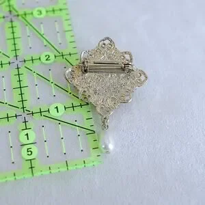 Vintage Porcelain Pink Rose Brooch Faux Pearl Teardrop Dangle Pin Gift