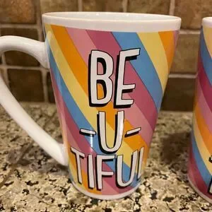 Vintage Rainbow Be-U-Tiful Stoneware Double Sided Mugs