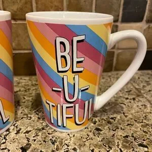 Vintage Rainbow Be-U-Tiful Stoneware Double Sided Mugs
