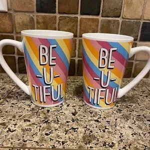 Vintage Rainbow Be-U-Tiful Stoneware Double Sided Mugs