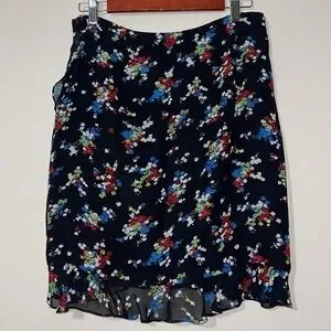 Vintage Ralph Lauren Chiffon Ruffle Hem Skirt Black Floral Multi Color Sz. 8