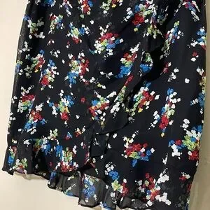 Vintage Ralph Lauren Chiffon Ruffle Hem Skirt Black Floral Multi Color Sz. 8