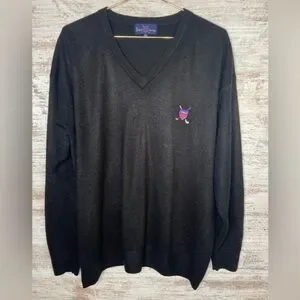 Vintage Ralph Lauren Polo Cashmere black vneck sweater. Sz XL EUC preppy golf