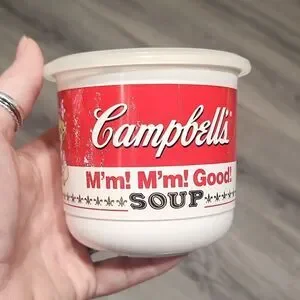 Vintage RARE 1992 Campbells Soup RED/WHITE Plastic 8oz Soup Mug w/Lid