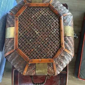 Vintage Rattan Bamboo Woven Trunk Storage Basket W/ Brass Closure