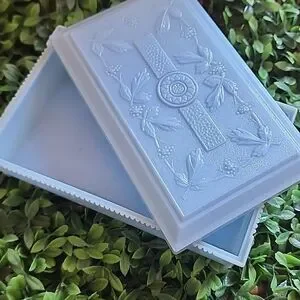 Vintage Rectangular Celluloid Lidded Vanity Table Box In Light Blue Coquette