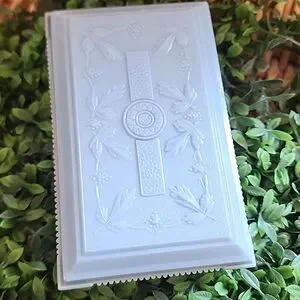 Vintage Rectangular Celluloid Lidded Vanity Table Box In Light Blue Coquette
