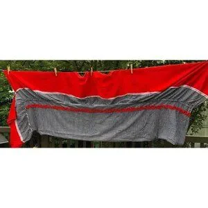 vintage red black plaid bedspread coverlet thin country western style