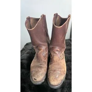 Vintage Red Wing Pecos Leather Boots Distressed Sz 10.5 Steel Toe
