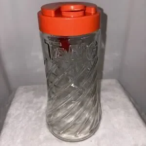 Vintage Retro 1970's Glass TANG Swirl Pitcher 1-Quart With Orange Lid
