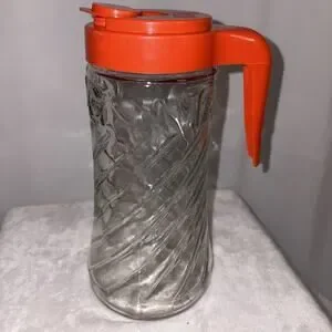 Vintage Retro 1970's Glass TANG Swirl Pitcher 1-Quart with Orange Lid