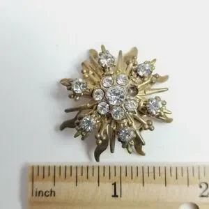 Vintage Rhinestone Starburst Radiant Sun Shaped Brooch Gold Tone Lapel Pin