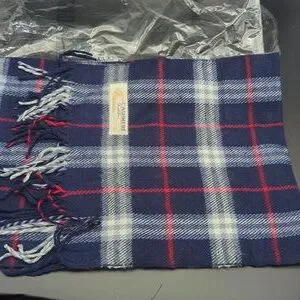 Vintage Royal Rossi Navy Blue Plaid Cashmere Men's Neck Scarf New In Package