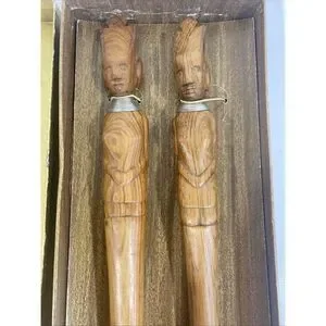 Vintage Salad Server Set African Kenya Mvule Wood Fork Spoon New W/Box