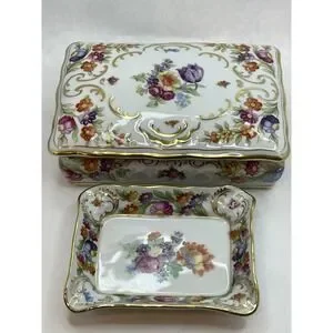 Vintage Schumann Bavaria Arzberg Germany Porcelain Jewelry Box & Trinket Dish