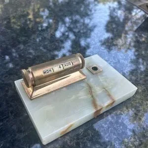Vintage Sheaffer Pen Holder Marble Desk Tabletop Calendar Brass 1952
